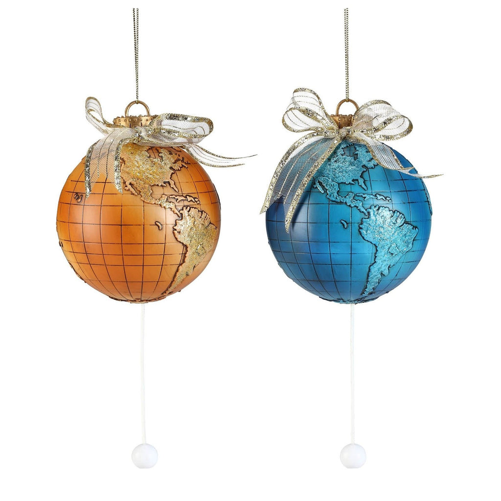 Antique & Blue Pull-String Globe Orn. - Icy Craft
