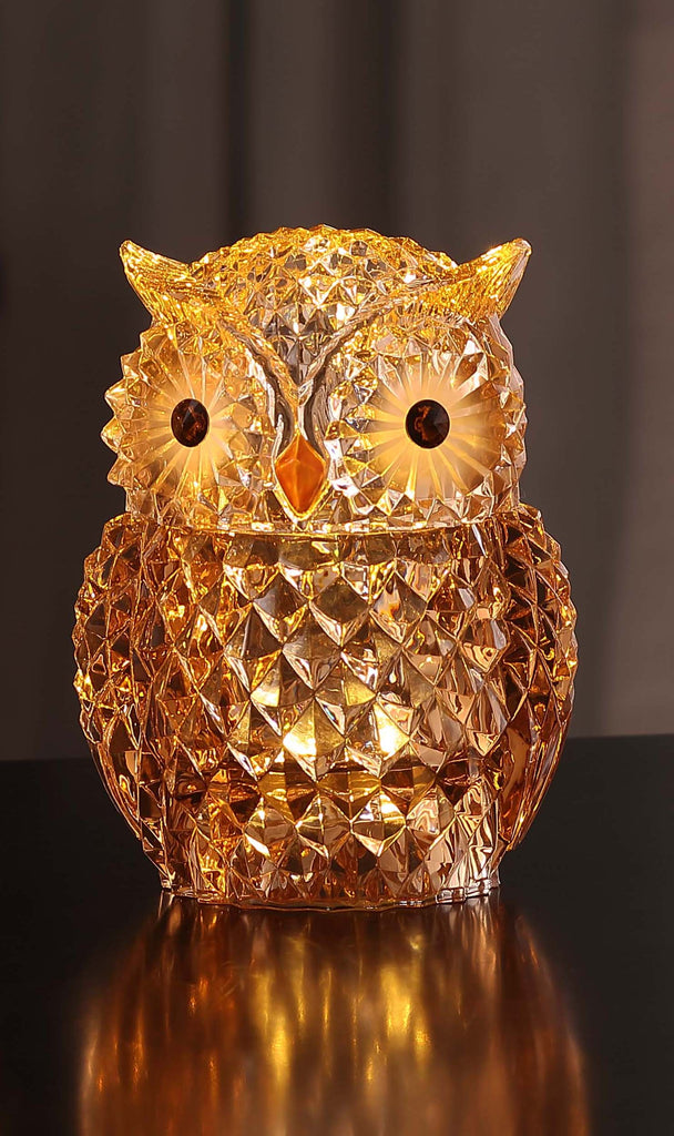 Diamond Cut Amber Owl Jar
