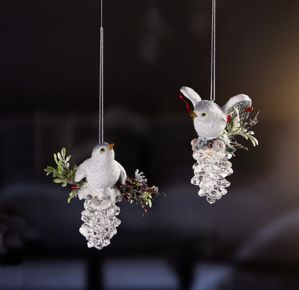 Winter Birds Orn, Set of 2, Holiday Tree Decorations