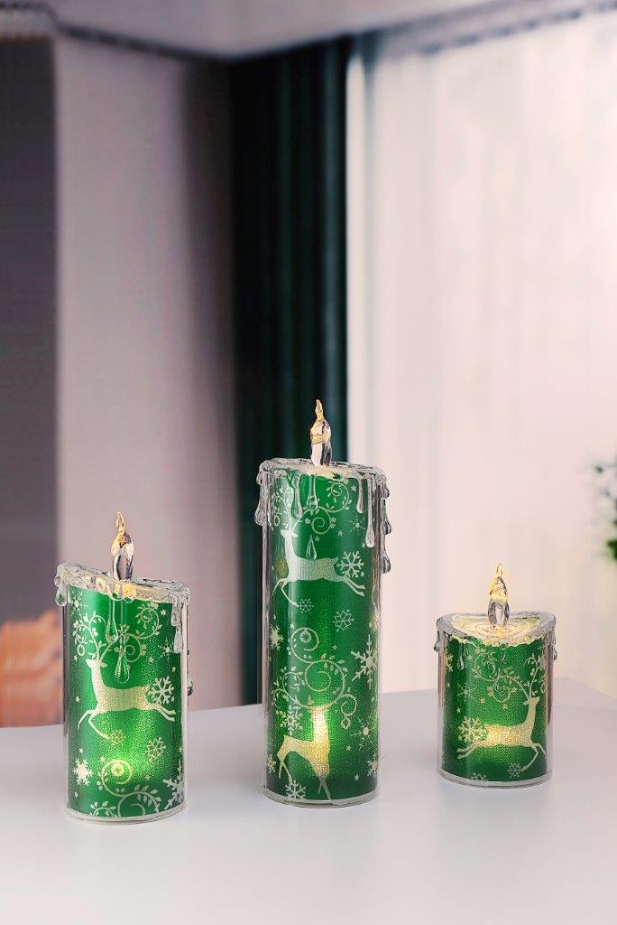 Green Deer & Snowflake Candle Set